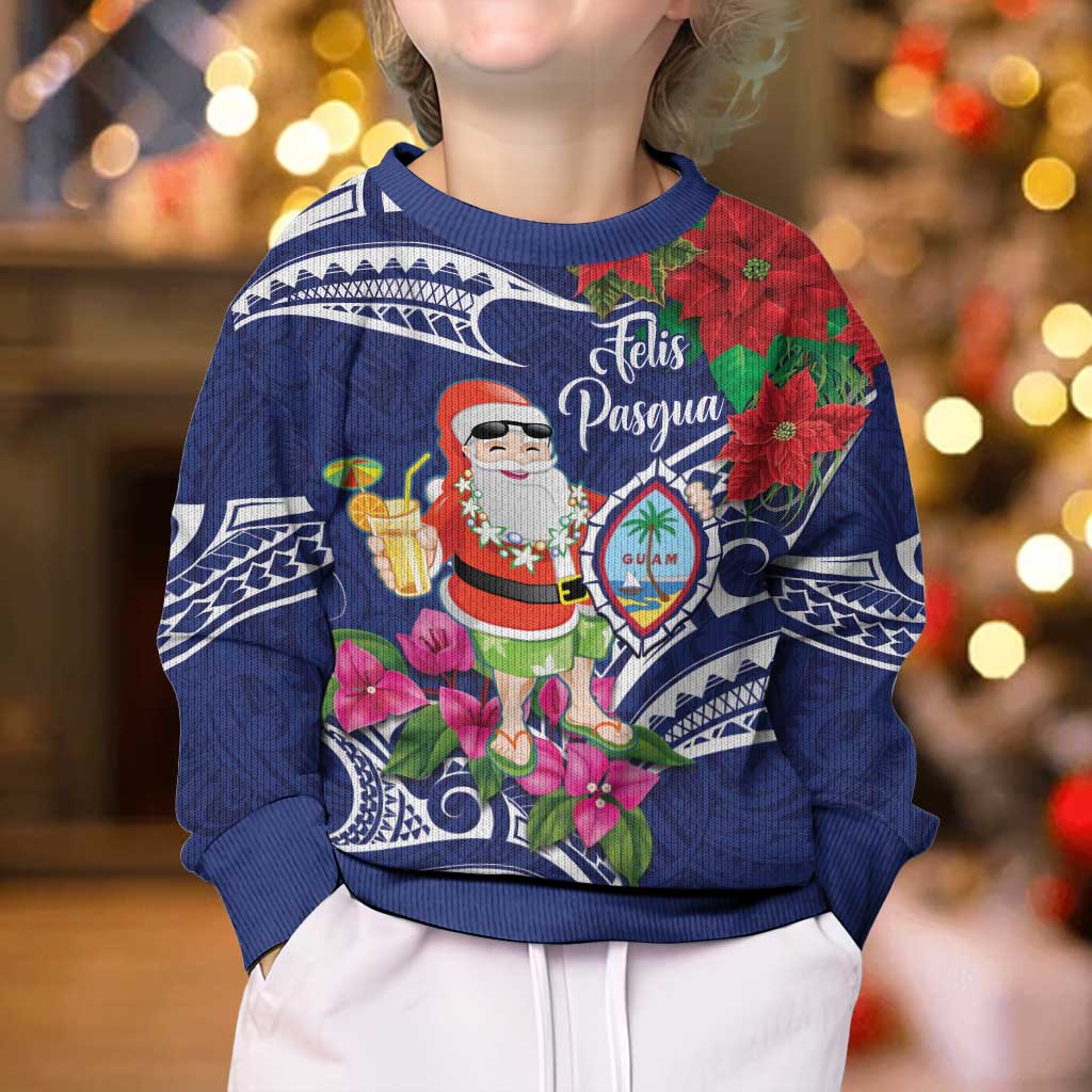 Guam Christmas Kid Ugly Christmas Sweater Poinsettia With Bougainvillea - Felis Pasgua! LT14 - Polynesian Pride