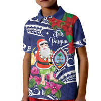Guam Christmas Kid Polo Shirt Poinsettia With Bougainvillea - Felis Pasgua! LT14 Kid Blue - Polynesian Pride