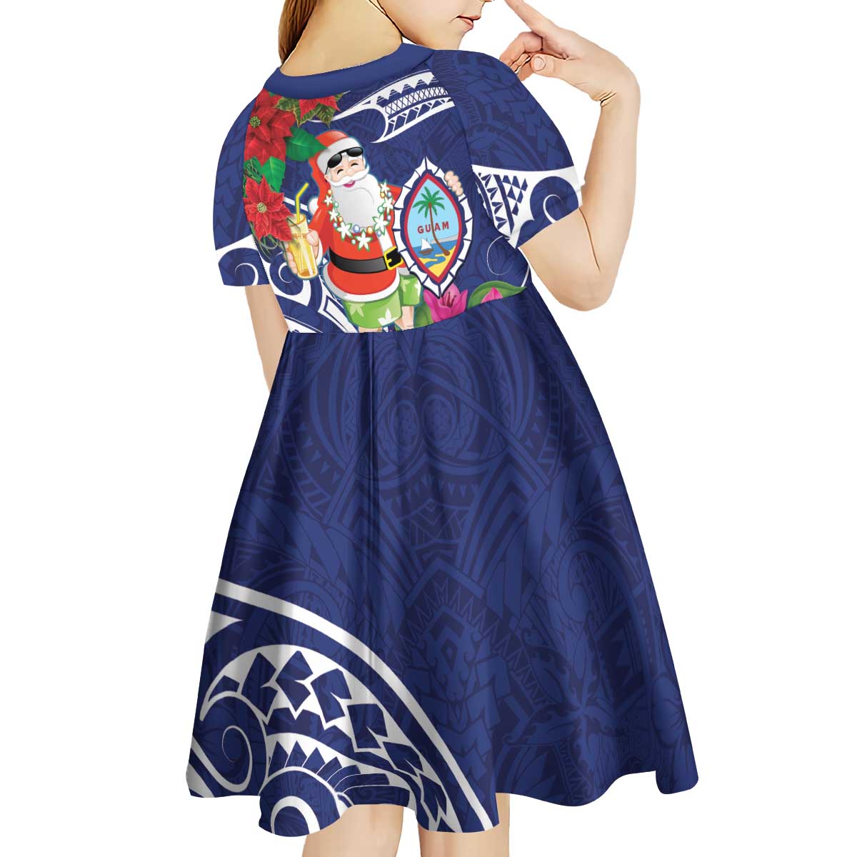 Guam Christmas Kid Short Sleeve Dress Poinsettia With Bougainvillea - Felis Pasgua! LT14 - Polynesian Pride
