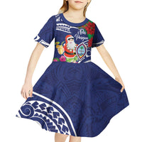 Guam Christmas Kid Short Sleeve Dress Poinsettia With Bougainvillea - Felis Pasgua! LT14 - Polynesian Pride