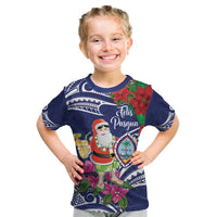 Guam Christmas Kid T Shirt Poinsettia With Bougainvillea - Felis Pasgua! LT14 Blue - Polynesian Pride