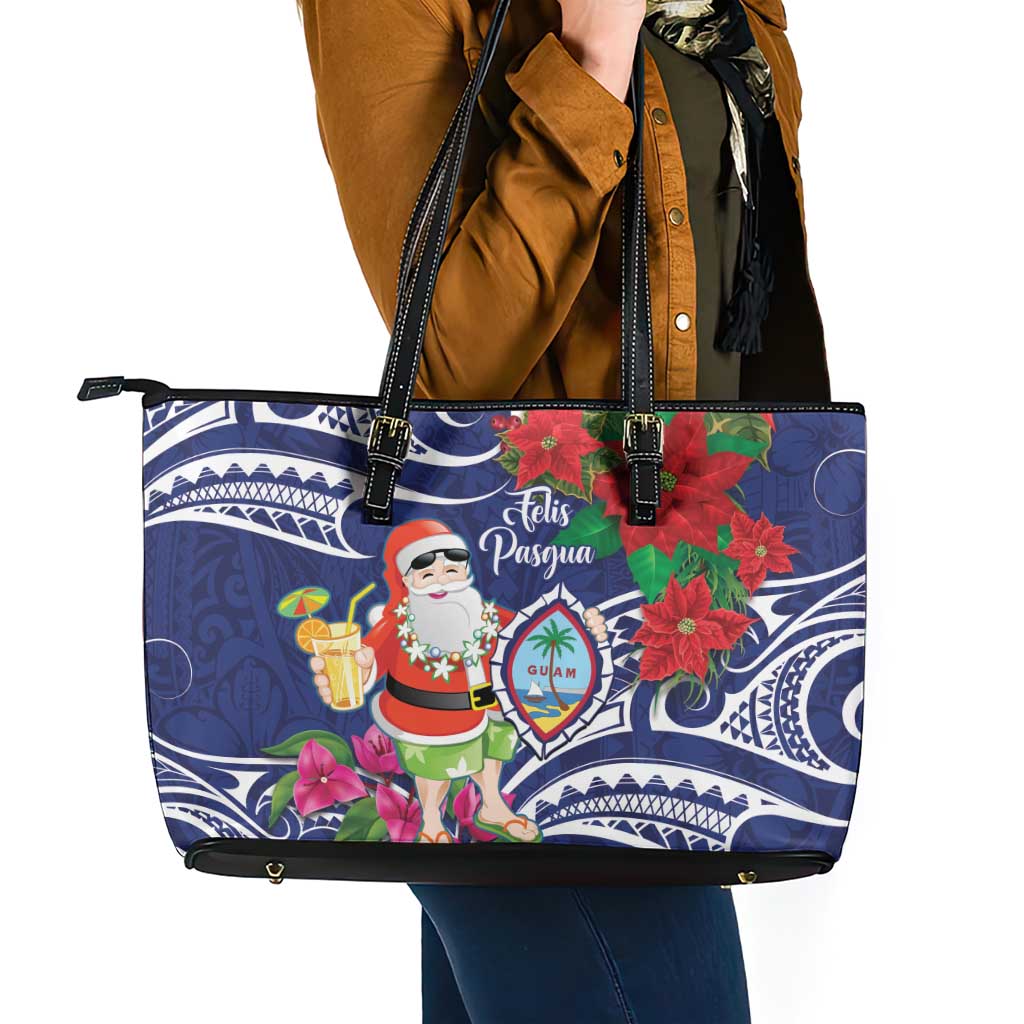 Guam Christmas Leather Tote Bag Poinsettia With Bougainvillea - Felis Pasgua! LT14 - Polynesian Pride