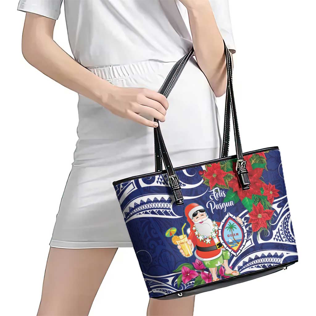 Guam Christmas Leather Tote Bag Poinsettia With Bougainvillea - Felis Pasgua! LT14 - Polynesian Pride