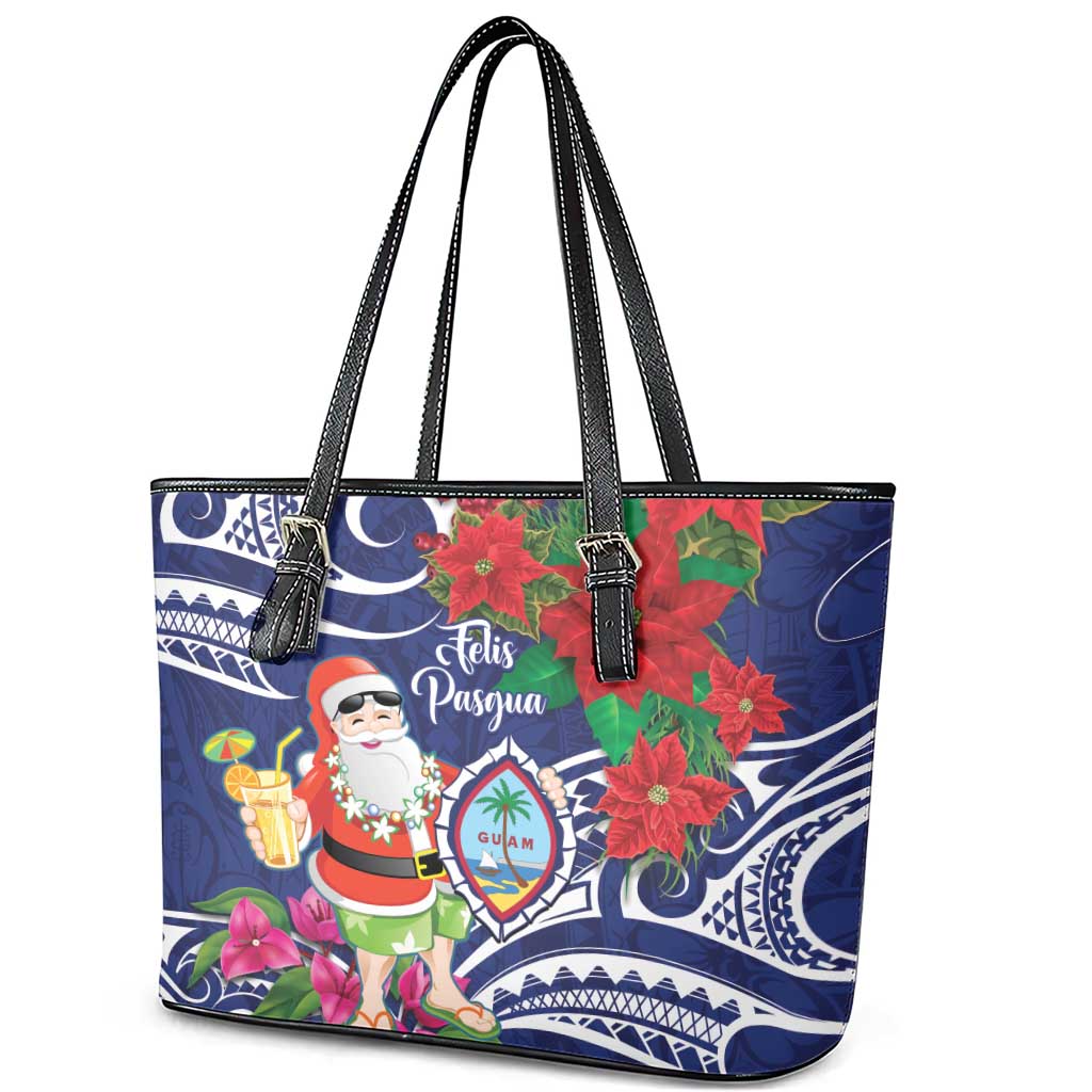 Guam Christmas Leather Tote Bag Poinsettia With Bougainvillea - Felis Pasgua! LT14 - Polynesian Pride