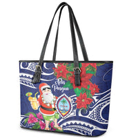 Guam Christmas Leather Tote Bag Poinsettia With Bougainvillea - Felis Pasgua! LT14 - Polynesian Pride