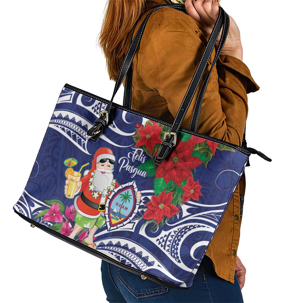 Guam Christmas Leather Tote Bag Poinsettia With Bougainvillea - Felis Pasgua! LT14 - Polynesian Pride
