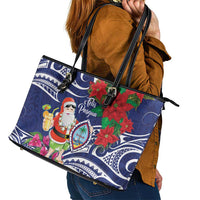 Guam Christmas Leather Tote Bag Poinsettia With Bougainvillea - Felis Pasgua! LT14 - Polynesian Pride