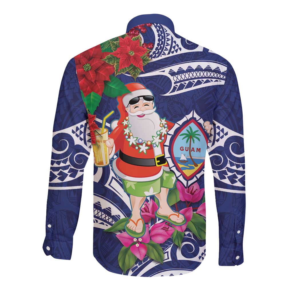 Guam Christmas Long Sleeve Button Shirt Poinsettia With Bougainvillea - Felis Pasgua! LT14 - Polynesian Pride