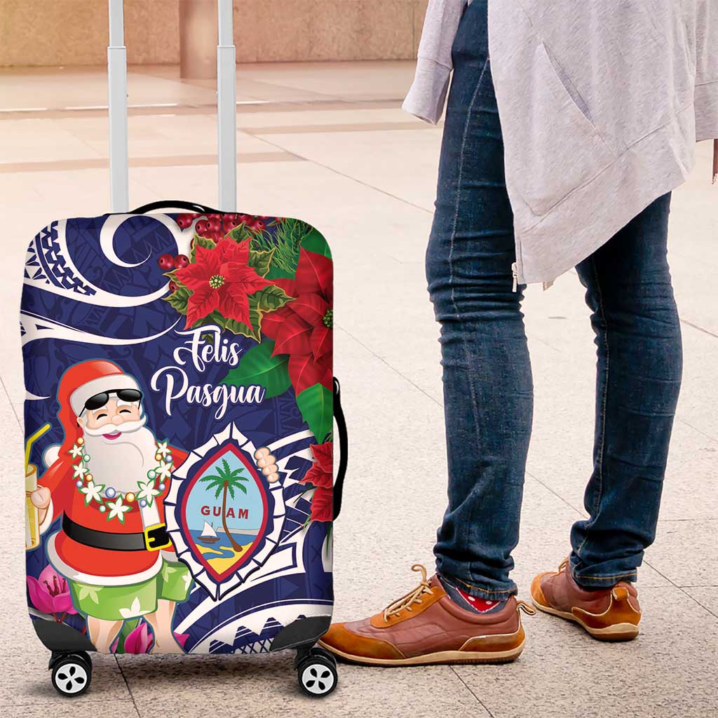 Guam Christmas Luggage Cover Poinsettia With Bougainvillea - Felis Pasgua! LT14 Blue - Polynesian Pride