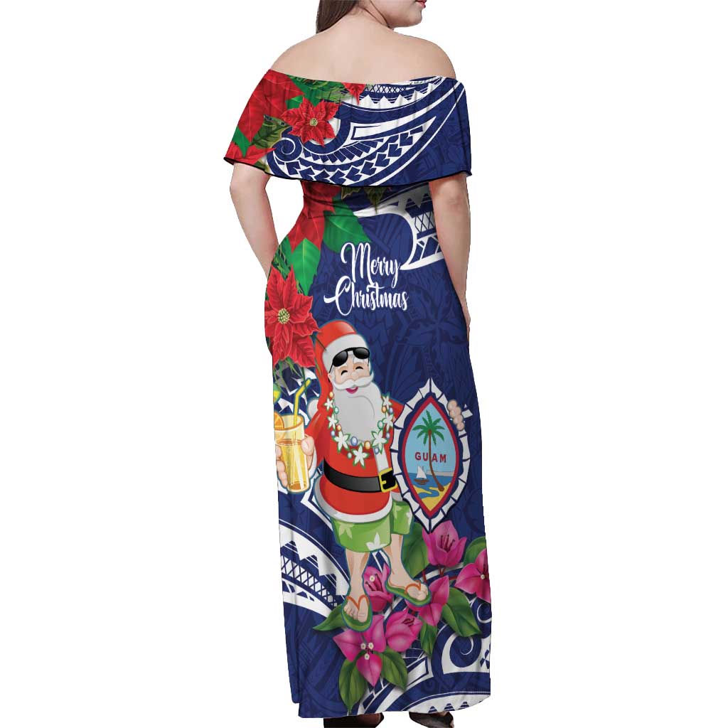 Guam Christmas Off Shoulder Maxi Dress Poinsettia With Bougainvillea - Felis Pasgua! LT14 - Polynesian Pride