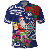 Guam Christmas Polo Shirt Poinsettia With Bougainvillea - Felis Pasgua! LT14 Blue - Polynesian Pride