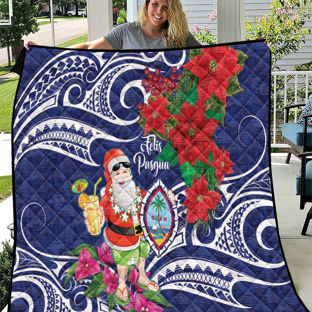 Guam Christmas Quilt Poinsettia With Bougainvillea - Felis Pasgua! LT14 Blue - Polynesian Pride