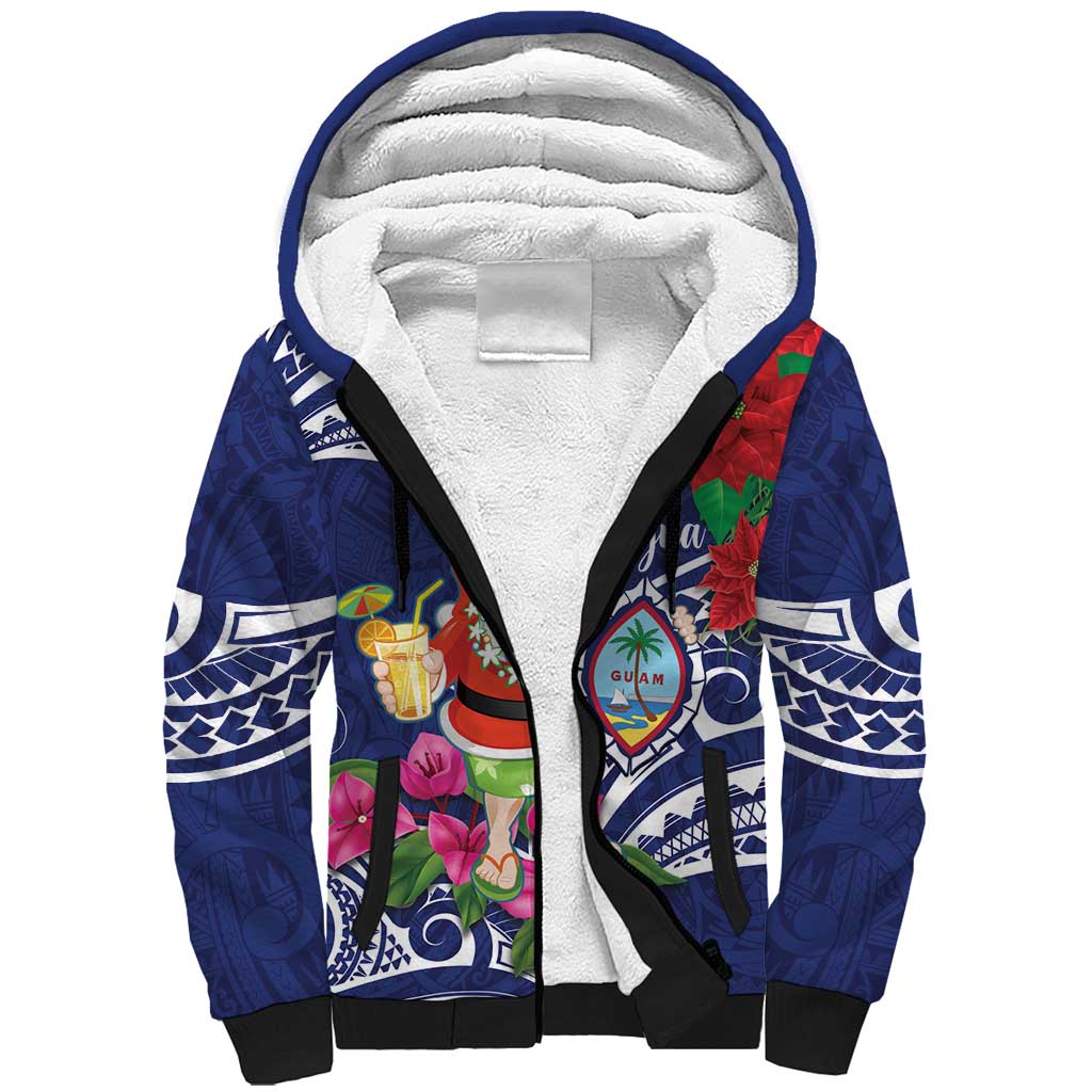 Guam Christmas Sherpa Hoodie Poinsettia With Bougainvillea - Felis Pasgua! LT14 Unisex Blue - Polynesian Pride