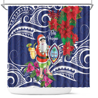 Guam Christmas Shower Curtain Poinsettia With Bougainvillea - Felis Pasgua! LT14 Blue - Polynesian Pride