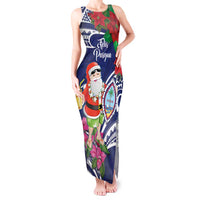 Guam Christmas Tank Maxi Dress Poinsettia With Bougainvillea - Felis Pasgua! LT14 Women Blue - Polynesian Pride