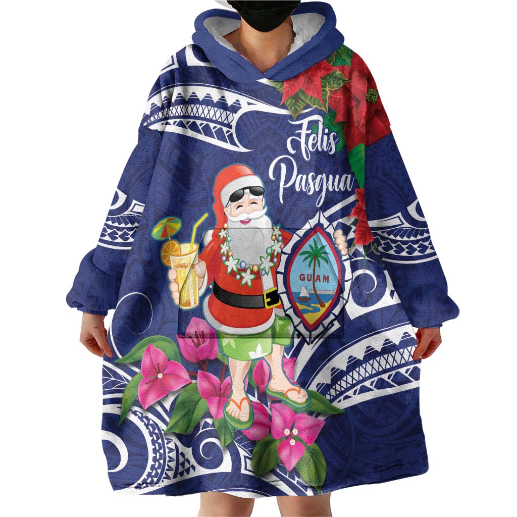 Guam Christmas Wearable Blanket Hoodie Poinsettia With Bougainvillea - Felis Pasgua! LT14 - Polynesian Pride