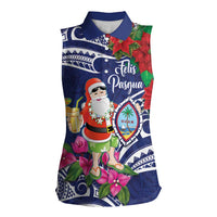 Guam Christmas Women Sleeveless Polo Shirt Poinsettia With Bougainvillea - Felis Pasgua! LT14 Female Blue - Polynesian Pride