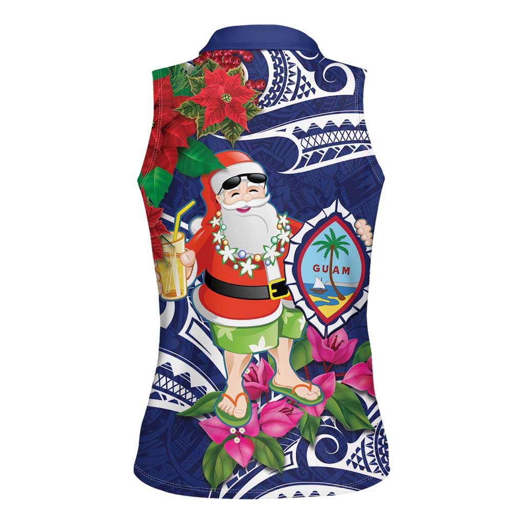 Guam Christmas Women Sleeveless Polo Shirt Poinsettia With Bougainvillea - Felis Pasgua! LT14 - Polynesian Pride