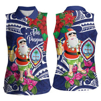 Guam Christmas Women Sleeveless Polo Shirt Poinsettia With Bougainvillea - Felis Pasgua! LT14 - Polynesian Pride