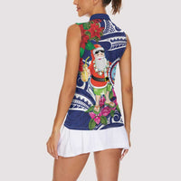 Guam Christmas Women Sleeveless Polo Shirt Poinsettia With Bougainvillea - Felis Pasgua! LT14 - Polynesian Pride