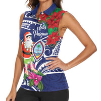 Guam Christmas Women Sleeveless Polo Shirt Poinsettia With Bougainvillea - Felis Pasgua! LT14 - Polynesian Pride