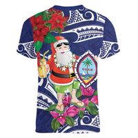 Guam Christmas Women V-Neck T-Shirt Poinsettia With Bougainvillea - Felis Pasgua! LT14 - Polynesian Pride