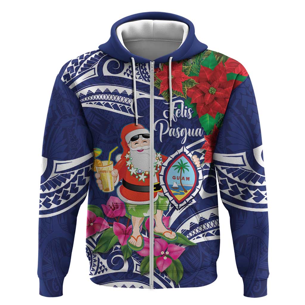 Guam Christmas Zip Hoodie Poinsettia With Bougainvillea - Felis Pasgua! LT14 Zip Hoodie Blue - Polynesian Pride
