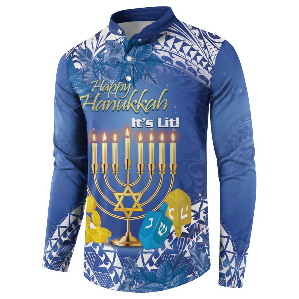 Personalised Hanukkah Jewish Festival Button Sweatshirt It's Lit - Polynesian Pattern