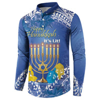 Personalised Hanukkah Jewish Festival Button Sweatshirt It's Lit - Polynesian Pattern