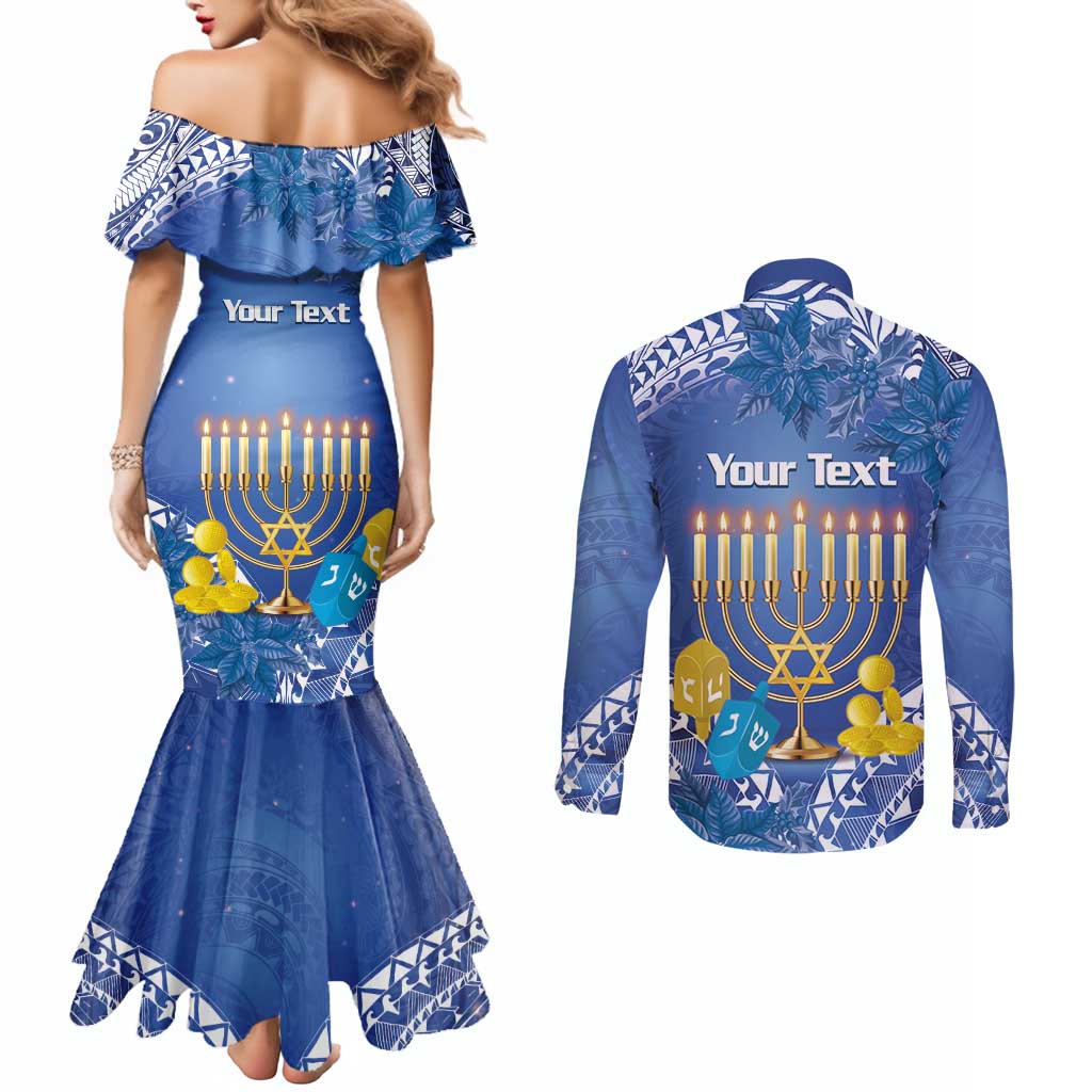 Personalised Hanukkah Jewish Festival Couples Matching Mermaid Dress and Long Sleeve Button Shirt It's Lit - Polynesian Pattern LT14 - Polynesian Pride