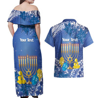 Personalised Hanukkah Jewish Festival Couples Matching Off Shoulder Maxi Dress and Hawaiian Shirt It's Lit - Polynesian Pattern LT14 - Polynesian Pride