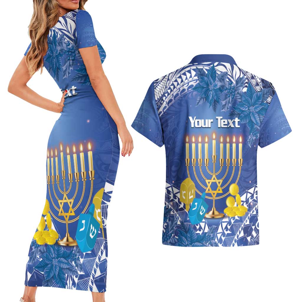 Personalised Hanukkah Jewish Festival Couples Matching Short Sleeve Bodycon Dress and Hawaiian Shirt It's Lit - Polynesian Pattern LT14 - Polynesian Pride
