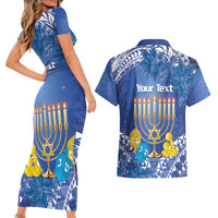 Personalised Hanukkah Jewish Festival Couples Matching Short Sleeve Bodycon Dress and Hawaiian Shirt It's Lit - Polynesian Pattern LT14 - Polynesian Pride