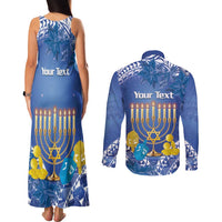 Personalised Hanukkah Jewish Festival Couples Matching Tank Maxi Dress and Long Sleeve Button Shirt It's Lit - Polynesian Pattern LT14 - Polynesian Pride