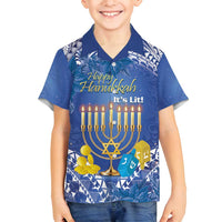 Personalised Hanukkah Jewish Festival Family Matching Long Sleeve Bodycon Dress and Hawaiian Shirt It's Lit - Polynesian Pattern LT14 Son's Shirt Blue - Polynesian Pride