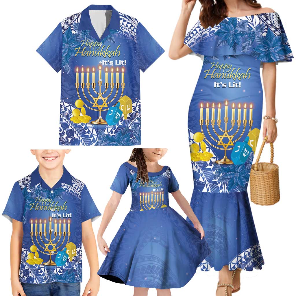 Personalised Hanukkah Jewish Festival Family Matching Mermaid Dress and Hawaiian Shirt It's Lit - Polynesian Pattern LT14 - Polynesian Pride