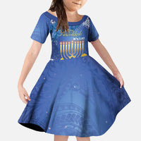 Personalised Hanukkah Jewish Festival Family Matching Off Shoulder Maxi Dress and Hawaiian Shirt It's Lit - Polynesian Pattern LT14 Daughter's Dress Blue - Polynesian Pride