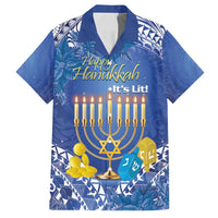 Personalised Hanukkah Jewish Festival Family Matching Off Shoulder Short Dress and Hawaiian Shirt It's Lit - Polynesian Pattern LT14 Dad's Shirt - Short Sleeve Blue - Polynesian Pride