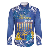 Personalised Hanukkah Jewish Festival Family Matching Short Sleeve Bodycon Dress and Hawaiian Shirt It's Lit - Polynesian Pattern LT14 Dad's Shirt - Long Sleeve Blue - Polynesian Pride
