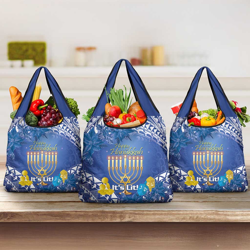 Hanukkah Jewish Festival Grocery Bag It's Lit - Polynesian Pattern