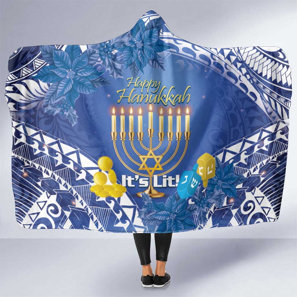 Hanukkah Jewish Festival Hooded Blanket It's Lit - Polynesian Pattern LT14 One Size Blue - Polynesian Pride
