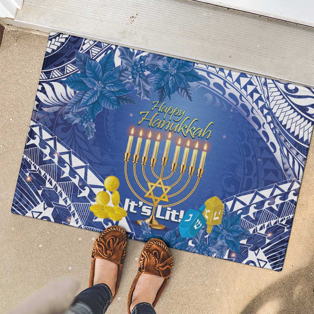 Hanukkah Jewish Festival Rubber Doormat It's Lit - Polynesian Pattern
