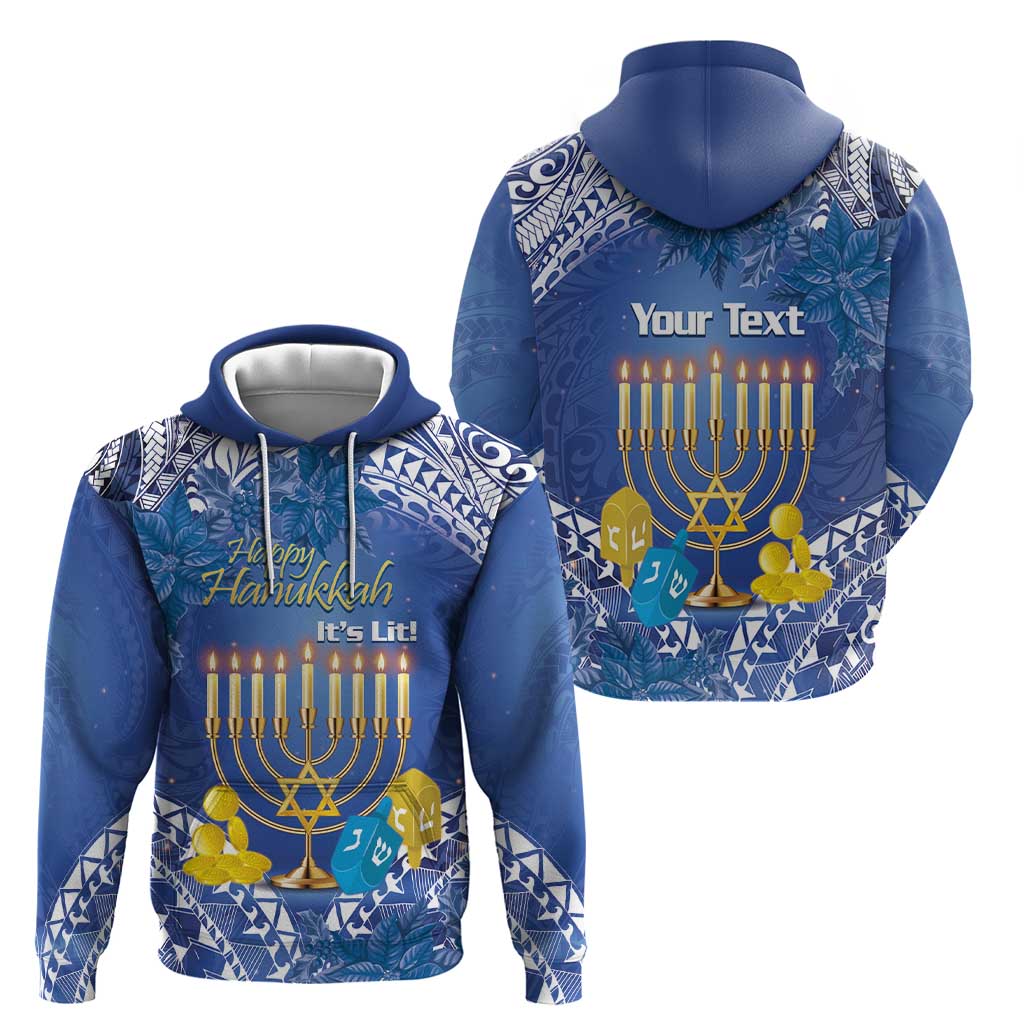 Personalised Hanukkah Jewish Festival Zip Hoodie It's Lit - Polynesian Pattern
