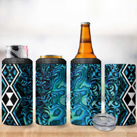 Turquoise Aotearoa 4 in 1 Can Cooler Tumbler Taniko Motifs With Paua Shell Kowhaiwhai LT14 - Polynesian Pride