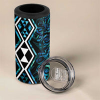 Turquoise Aotearoa 4 in 1 Can Cooler Tumbler Taniko Motifs With Paua Shell Kowhaiwhai LT14 - Polynesian Pride