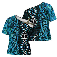 Turquoise Aotearoa Cross Shoulder Shirt Taniko Motifs With Paua Shell Kowhaiwhai LT14 - Polynesian Pride