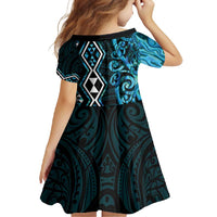 Turquoise Aotearoa Family Matching Long Sleeve Bodycon Dress and Hawaiian Shirt Taniko Motifs With Paua Shell Kowhaiwhai LT14 - Polynesian Pride