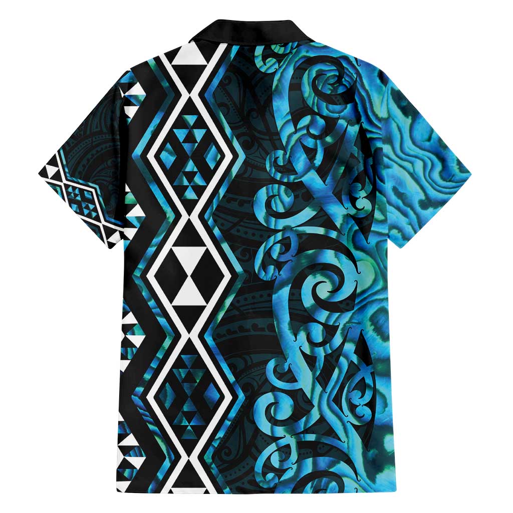 Turquoise Aotearoa Family Matching Long Sleeve Bodycon Dress and Hawaiian Shirt Taniko Motifs With Paua Shell Kowhaiwhai LT14 - Polynesian Pride