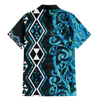 Turquoise Aotearoa Family Matching Mermaid Dress and Hawaiian Shirt Taniko Motifs With Paua Shell Kowhaiwhai LT14 - Polynesian Pride