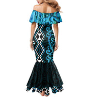 Turquoise Aotearoa Family Matching Mermaid Dress and Hawaiian Shirt Taniko Motifs With Paua Shell Kowhaiwhai LT14 - Polynesian Pride